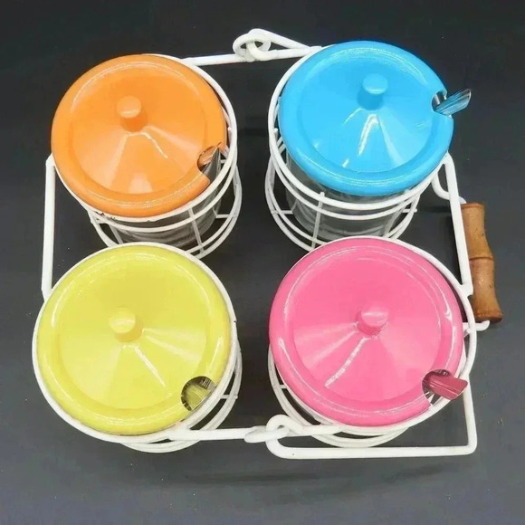 Vintage Condiment Patio Caddy Set Serving Bowls - Picture 4 of 5